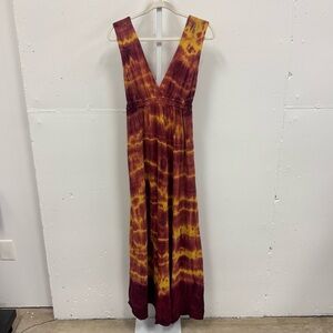 Gypsy 05 Tie Dye Sleeveless Maxi Dress in a Red and Yellow Colorway Medium